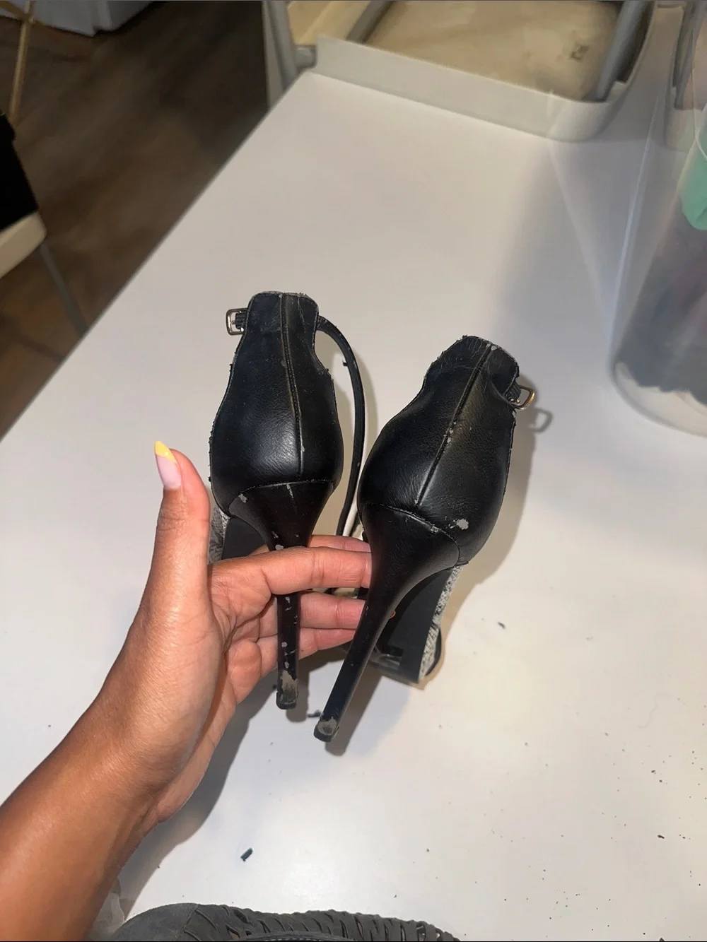 Black & Snake-Print Ankle Strap Stiletto Sandals - Women